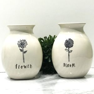 Rae Dunn "FLOWER" & “BLOOM” Ceramic Bud Vases Set